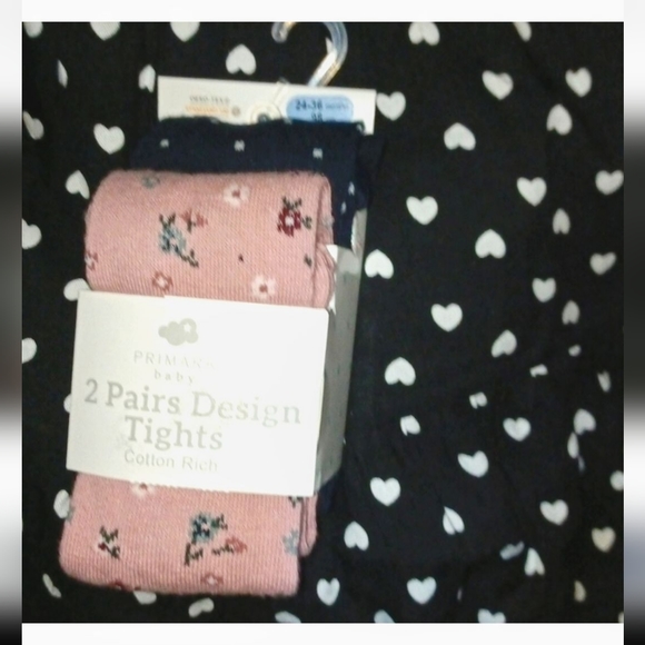 Primark-NWT- BLACK GIRLS DRESS WHITE HEARTS & 2PK NWT-TIGHTS - Picture 2 of 8